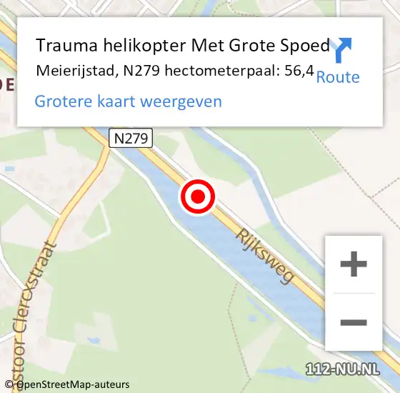 Locatie op kaart van de 112 melding: Trauma helikopter Met Grote Spoed Naar Meierijstad, N279 hectometerpaal: 56,4 op 4 oktober 2024 12:20