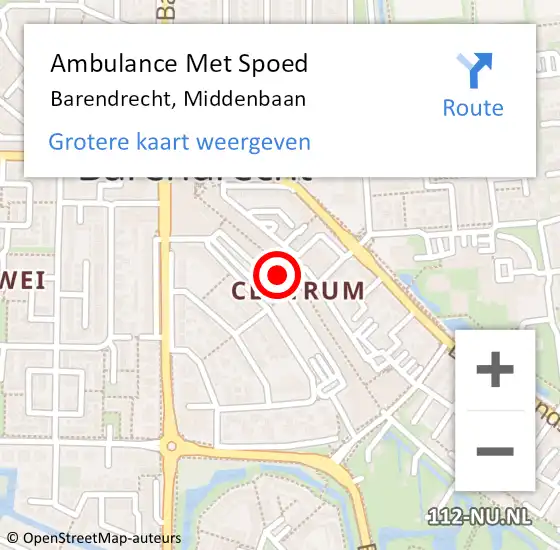 Locatie op kaart van de 112 melding: Ambulance Met Spoed Naar Barendrecht, Middenbaan op 4 oktober 2024 12:26