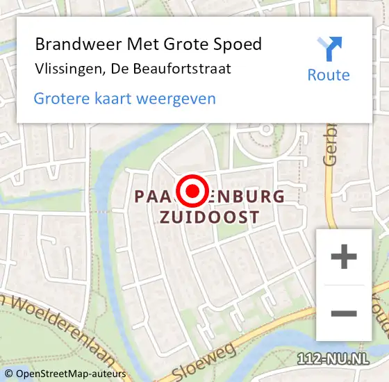 Locatie op kaart van de 112 melding: Brandweer Met Grote Spoed Naar Vlissingen, De Beaufortstraat op 4 oktober 2024 12:54