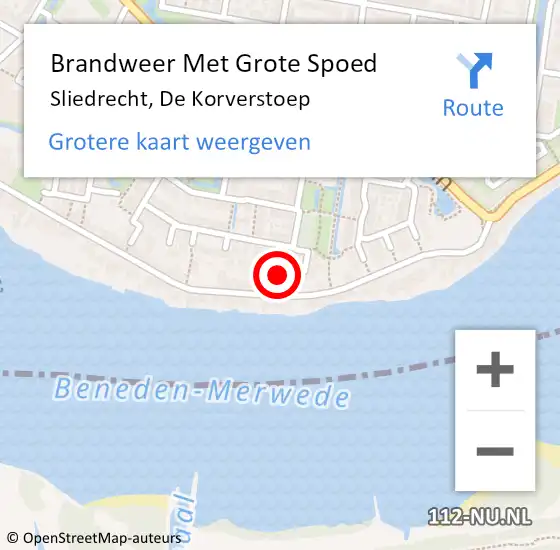 Locatie op kaart van de 112 melding: Brandweer Met Grote Spoed Naar Sliedrecht, De Korverstoep op 4 oktober 2024 13:15