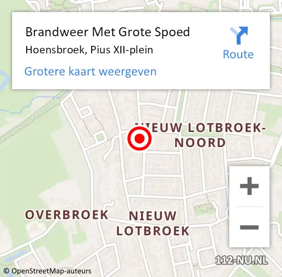 Locatie op kaart van de 112 melding: Brandweer Met Grote Spoed Naar Hoensbroek, Pius XII-plein op 4 oktober 2024 13:19