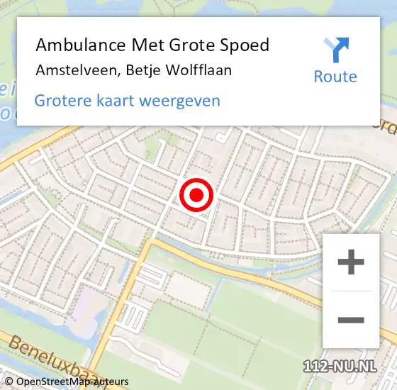 Locatie op kaart van de 112 melding: Ambulance Met Grote Spoed Naar Amstelveen, Betje Wolfflaan op 4 oktober 2024 13:31