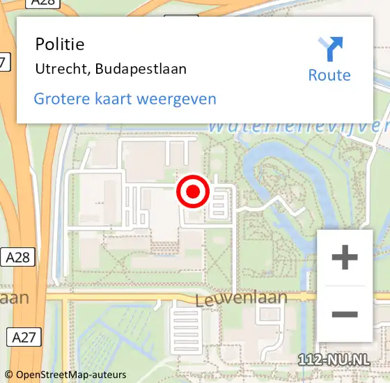 Locatie op kaart van de 112 melding: Politie Utrecht, Budapestlaan op 4 oktober 2024 13:38