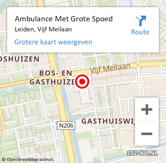 Locatie op kaart van de 112 melding: Ambulance Met Grote Spoed Naar Leiden, Vijf Meilaan op 4 oktober 2024 13:43