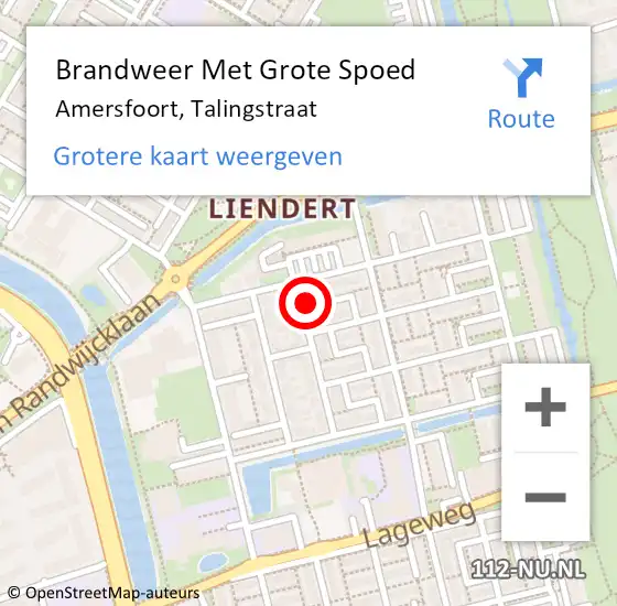 Locatie op kaart van de 112 melding: Brandweer Met Grote Spoed Naar Amersfoort, Talingstraat op 4 oktober 2024 13:56