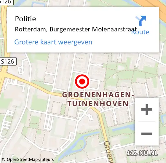 Locatie op kaart van de 112 melding: Politie Rotterdam, Burgemeester Molenaarstraat op 4 oktober 2024 13:57