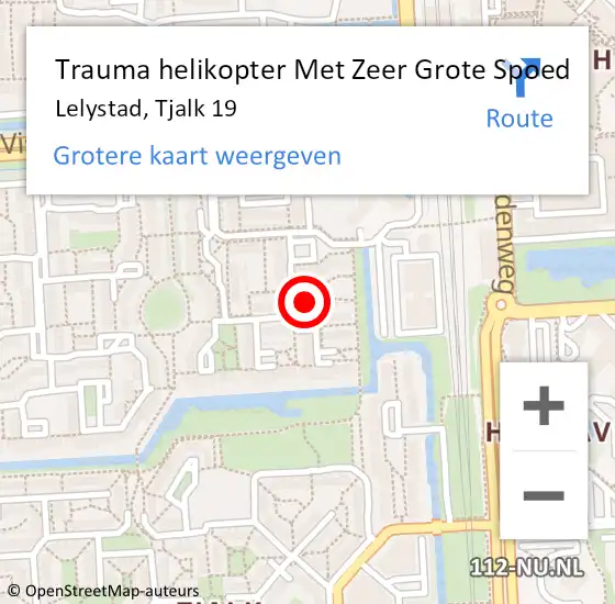 Locatie op kaart van de 112 melding: Trauma helikopter Met Zeer Grote Spoed Naar Lelystad, Tjalk 19 op 4 oktober 2024 14:03