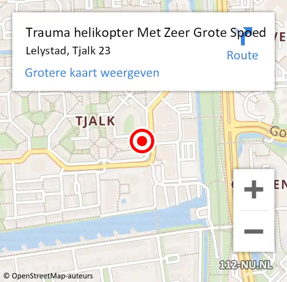 Locatie op kaart van de 112 melding: Trauma helikopter Met Zeer Grote Spoed Naar Lelystad, Tjalk 23 op 4 oktober 2024 14:10