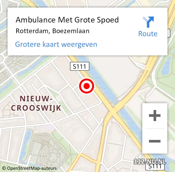 Locatie op kaart van de 112 melding: Ambulance Met Grote Spoed Naar Rotterdam, Boezemlaan op 4 oktober 2024 14:15