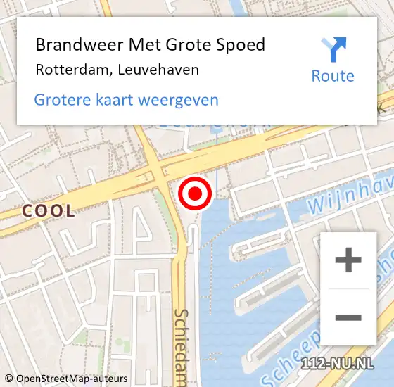 Locatie op kaart van de 112 melding: Brandweer Met Grote Spoed Naar Rotterdam, Leuvehaven op 4 oktober 2024 14:32