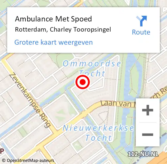 Locatie op kaart van de 112 melding: Ambulance Met Spoed Naar Rotterdam, Charley Tooropsingel op 4 oktober 2024 14:36