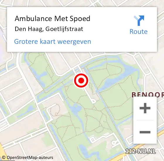 Locatie op kaart van de 112 melding: Ambulance Met Spoed Naar Den Haag, Goetlijfstraat op 4 oktober 2024 14:44