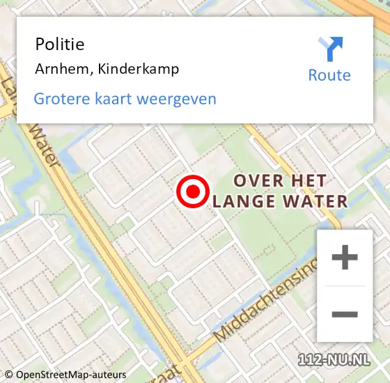 Locatie op kaart van de 112 melding: Politie Arnhem, Kinderkamp op 4 oktober 2024 14:49