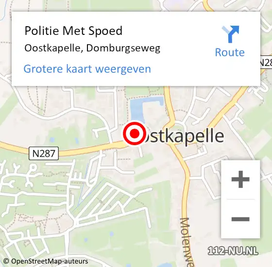 Locatie op kaart van de 112 melding: Politie Met Spoed Naar Oostkapelle, Domburgseweg op 4 oktober 2024 14:50