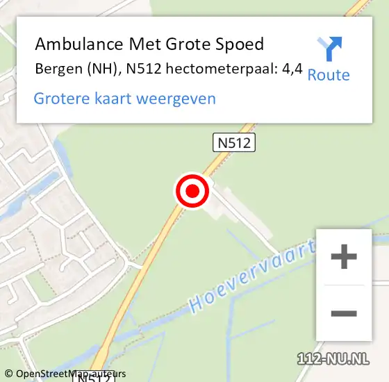 Locatie op kaart van de 112 melding: Ambulance Met Grote Spoed Naar Bergen (NH), N512 hectometerpaal: 4,4 op 4 oktober 2024 14:58