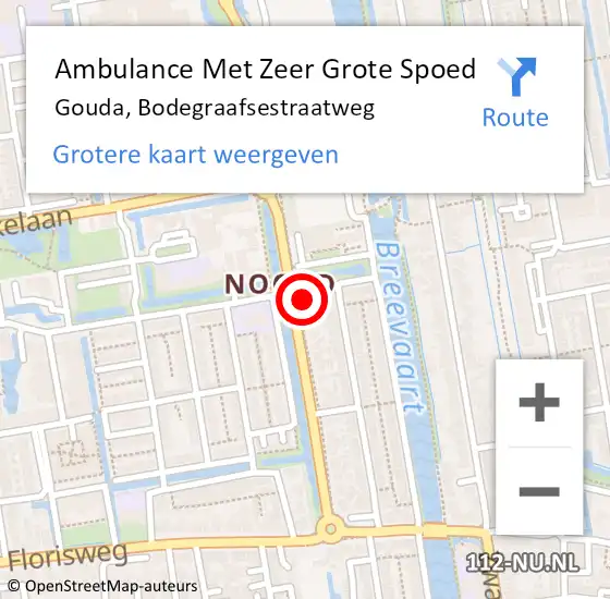 Locatie op kaart van de 112 melding: Ambulance Met Zeer Grote Spoed Naar Gouda, Bodegraafsestraatweg op 4 oktober 2024 15:00