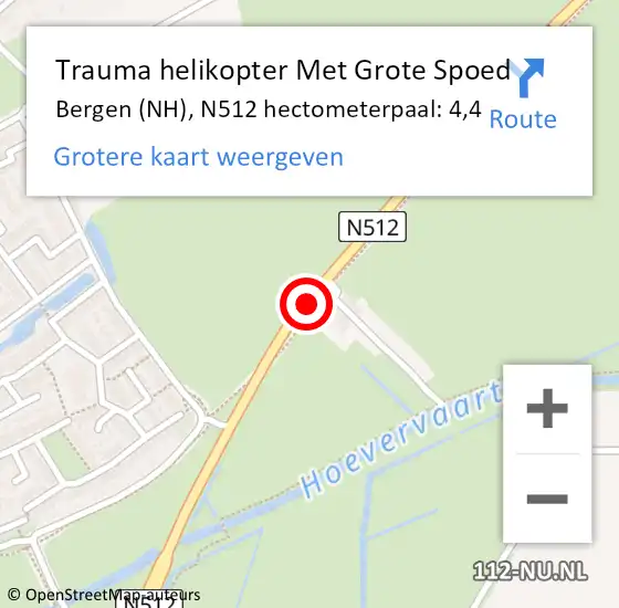 Locatie op kaart van de 112 melding: Trauma helikopter Met Grote Spoed Naar Bergen (NH), N512 hectometerpaal: 4,4 op 4 oktober 2024 15:00