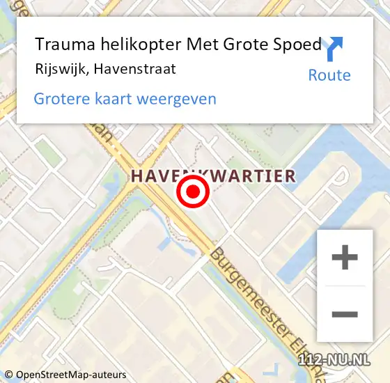 Locatie op kaart van de 112 melding: Trauma helikopter Met Grote Spoed Naar Rijswijk, Havenstraat op 4 oktober 2024 15:09