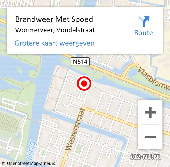 Locatie op kaart van de 112 melding: Brandweer Met Spoed Naar Wormerveer, Vondelstraat op 4 oktober 2024 15:23