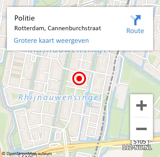 Locatie op kaart van de 112 melding: Politie Rotterdam, Cannenburchstraat op 4 oktober 2024 15:31