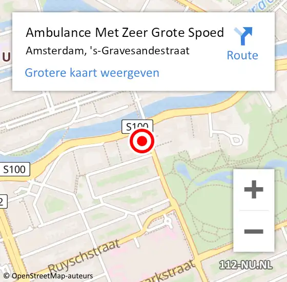 Locatie op kaart van de 112 melding: Ambulance Met Zeer Grote Spoed Naar Amsterdam, 's-Gravesandestraat op 4 oktober 2024 15:31