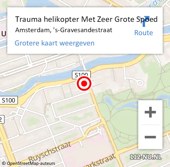 Locatie op kaart van de 112 melding: Trauma helikopter Met Zeer Grote Spoed Naar Amsterdam, 's-Gravesandestraat op 4 oktober 2024 15:33