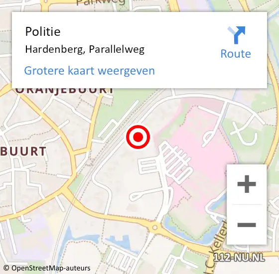 Locatie op kaart van de 112 melding: Politie Hardenberg, Parallelweg op 4 oktober 2024 15:39