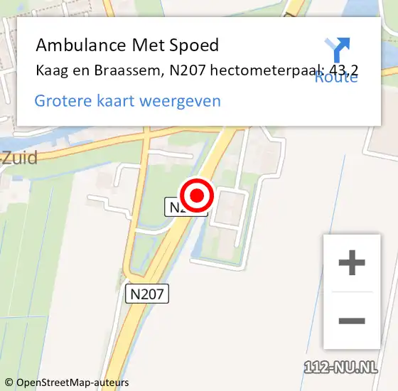 Locatie op kaart van de 112 melding: Ambulance Met Spoed Naar Kaag en Braassem, N207 hectometerpaal: 43,2 op 4 oktober 2024 15:41