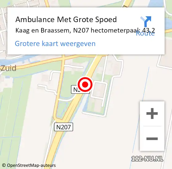 Locatie op kaart van de 112 melding: Ambulance Met Grote Spoed Naar Kaag en Braassem, N207 hectometerpaal: 43,2 op 4 oktober 2024 15:42