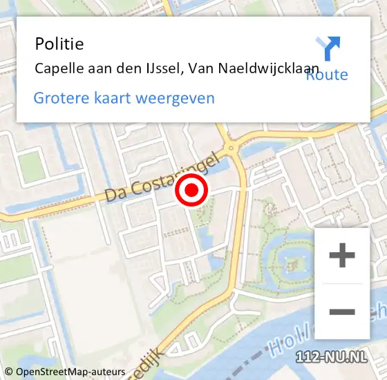 Locatie op kaart van de 112 melding: Politie Capelle aan den IJssel, Van Naeldwijcklaan op 4 oktober 2024 15:42