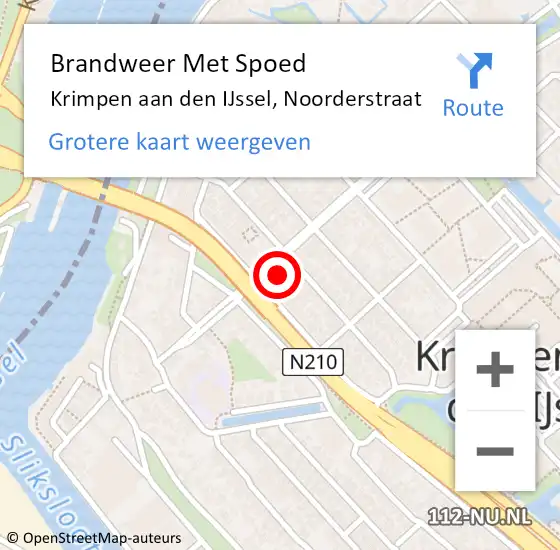 Locatie op kaart van de 112 melding: Brandweer Met Spoed Naar Krimpen aan den IJssel, Noorderstraat op 4 oktober 2024 15:50