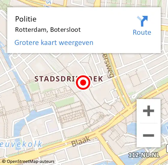 Locatie op kaart van de 112 melding: Politie Rotterdam, Botersloot op 4 oktober 2024 15:51