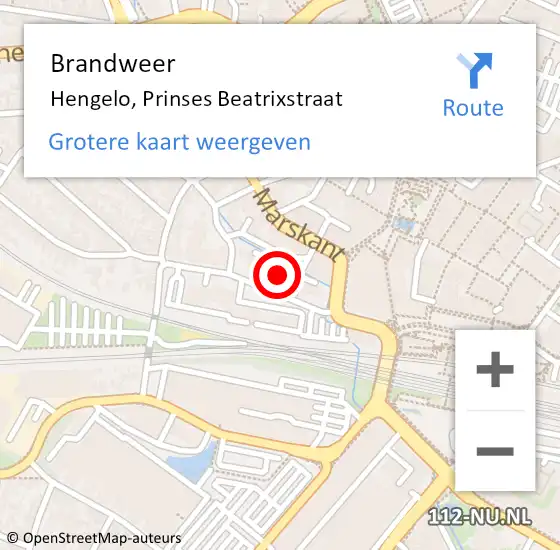 Locatie op kaart van de 112 melding: Brandweer Hengelo, Prinses Beatrixstraat op 4 oktober 2024 15:54