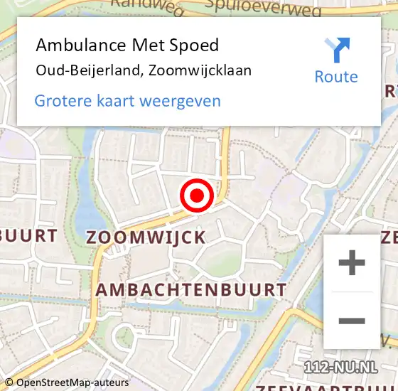 Locatie op kaart van de 112 melding: Ambulance Met Spoed Naar Oud-Beijerland, Zoomwijcklaan op 4 oktober 2024 15:55