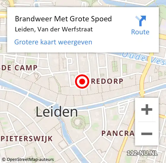 Locatie op kaart van de 112 melding: Brandweer Met Grote Spoed Naar Leiden, Van der Werfstraat op 4 oktober 2024 16:05