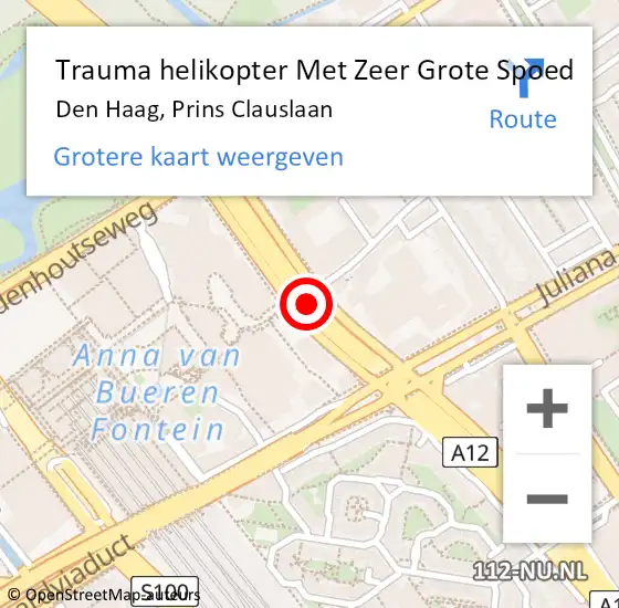 Locatie op kaart van de 112 melding: Trauma helikopter Met Zeer Grote Spoed Naar Den Haag, Prins Clauslaan op 4 oktober 2024 16:05