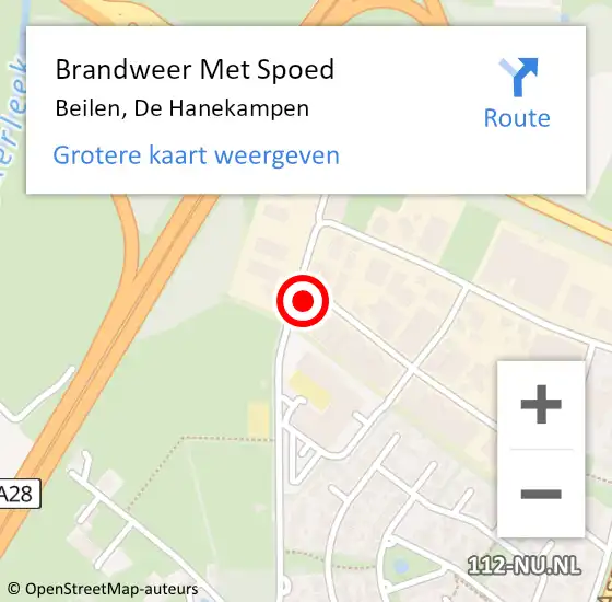 Locatie op kaart van de 112 melding: Brandweer Met Spoed Naar Beilen, De Hanekampen op 4 oktober 2024 16:06