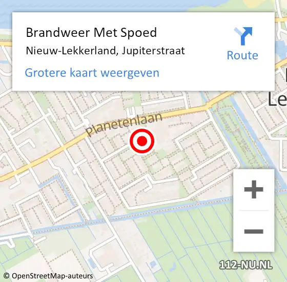 Locatie op kaart van de 112 melding: Brandweer Met Spoed Naar Nieuw-Lekkerland, Jupiterstraat op 22 oktober 2014 10:06