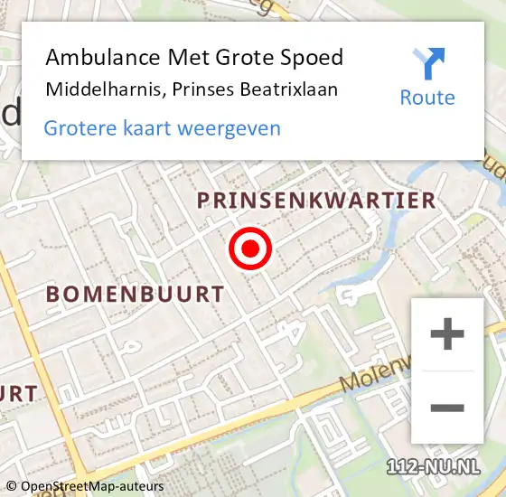 Locatie op kaart van de 112 melding: Ambulance Met Grote Spoed Naar Middelharnis, Prinses Beatrixlaan op 4 oktober 2024 16:32