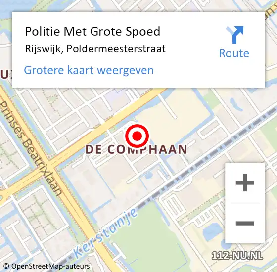 Locatie op kaart van de 112 melding: Politie Met Grote Spoed Naar Rijswijk, Poldermeesterstraat op 4 oktober 2024 16:35