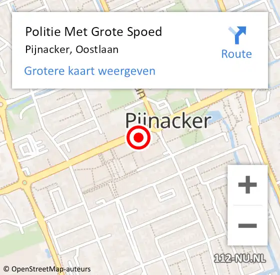 Locatie op kaart van de 112 melding: Politie Met Grote Spoed Naar Pijnacker, Oostlaan op 4 oktober 2024 16:46