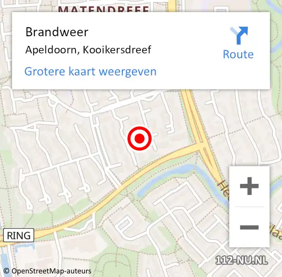 Locatie op kaart van de 112 melding: Brandweer Apeldoorn, Kooikersdreef op 4 oktober 2024 16:50