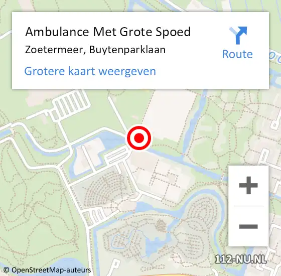 Locatie op kaart van de 112 melding: Ambulance Met Grote Spoed Naar Zoetermeer, Buytenparklaan op 4 oktober 2024 16:54