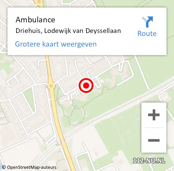 Locatie op kaart van de 112 melding: Ambulance Driehuis, Lodewijk van Deyssellaan op 4 oktober 2024 16:59