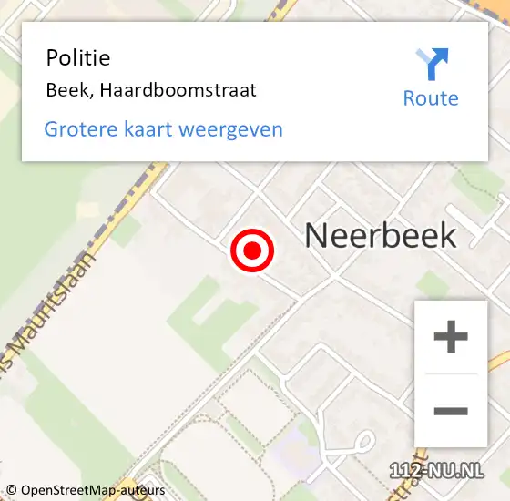 Locatie op kaart van de 112 melding: Politie Beek, Haardboomstraat op 4 oktober 2024 17:22