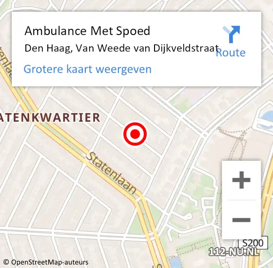 Locatie op kaart van de 112 melding: Ambulance Met Spoed Naar Den Haag, Van Weede van Dijkveldstraat op 4 oktober 2024 17:25