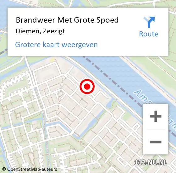 Locatie op kaart van de 112 melding: Brandweer Met Grote Spoed Naar Diemen, Zeezigt op 4 oktober 2024 17:26