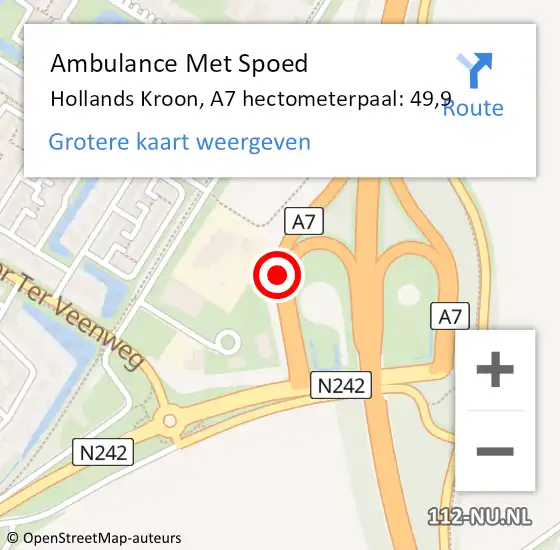 Locatie op kaart van de 112 melding: Ambulance Met Spoed Naar Hollands Kroon, A7 hectometerpaal: 49,9 op 4 oktober 2024 17:27