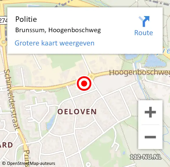 Locatie op kaart van de 112 melding: Politie Brunssum, Hoogenboschweg op 4 oktober 2024 17:30