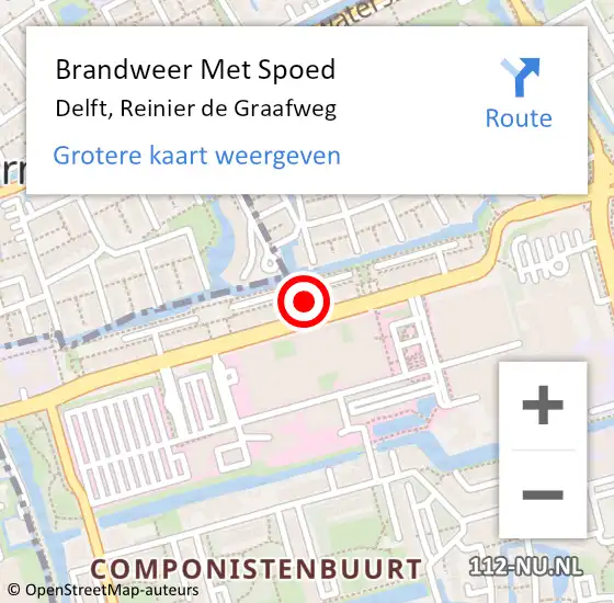 Locatie op kaart van de 112 melding: Brandweer Met Spoed Naar Delft, Reinier de Graafweg op 4 oktober 2024 17:38